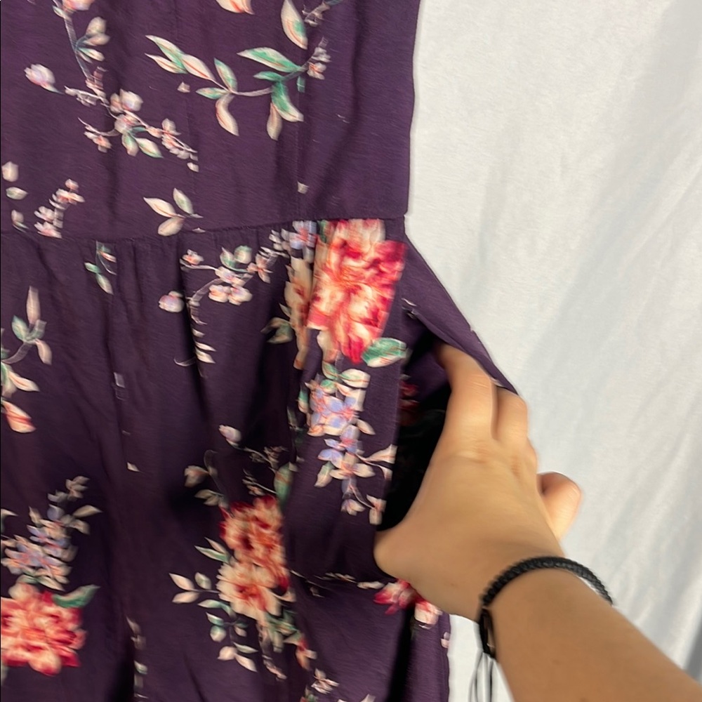 Xhilaration Purple and Red Floral Jumpsuit with Wide-Leg Design - Picture 7 of 8